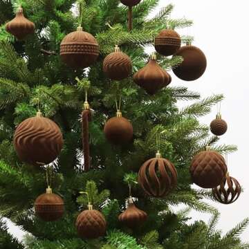 Senjie Velvet Christmas Balls Flocked Christmas Tree Ball Ornaments 36Pcs Plastic Balls Xmas Decorative Hanging Ornaments Brown