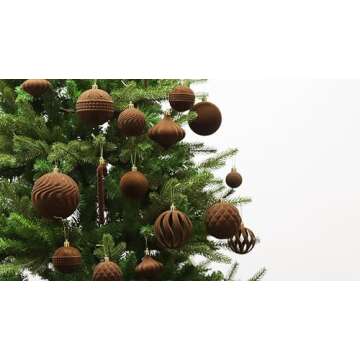 Senjie Velvet Christmas Balls Flocked Christmas Tree Ball Ornaments 36Pcs Plastic Balls Xmas Decorative Hanging Ornaments Brown