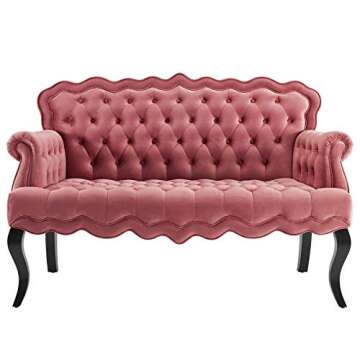 Modway Viola Tufted Velvet Modern Chesterfield Style Settee Loveseat In Dusty Rose