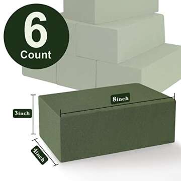 Floral Foam Blocks for Fresh and Artificial Flowers, 6 Pcs Each 8" L x 4" W x 3" H Wet and Dry Green...