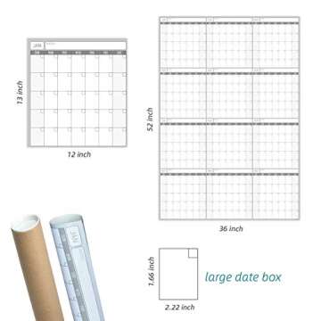 Large Dry Erase Wall Calendar - 52x36 Inches - Blank Undated Yearly Calendar - Whiteboard Premium Laminated Planner - Reusable Laminated Office Jumbo 12-Month Calendar (Vertical)
