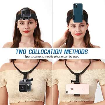 Mobile Phone POV/VLOG Neck Holder and Head Strap Mount Kit,Compatible with iPhone 12 11 Pro Max Plus...