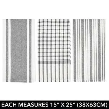 mDesign Kitchen Towel Set, 100% Cotton, Striped Pattern, Store in Drawers, Cabinets or Hang on Racks, Set of 3 - Gray