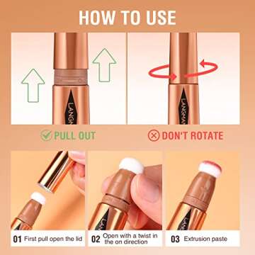LANGMANNI Liquid Contour Beauty Wand, Face Concealer Contouring,Highlighter,Blusher Stick with Big Cushion Applicator.Cream Contour Stick For Finish Face Contour Makeup. (#01 Contour+#03 Blush)