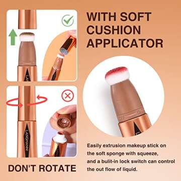 LANGMANNI Liquid Contour Beauty Wand, Face Concealer Contouring,Highlighter,Blusher Stick with Big Cushion Applicator.Cream Contour Stick For Finish Face Contour Makeup. (#01 Contour+#03 Blush)