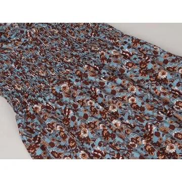 miduo Womens 2024 Summer Fashion Boho Dress V Neck Short Puff Sleeve Print Smocked High Waist Maxi Long Dresses XL