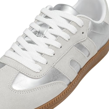 DREAM PAIRS Women's Tennis Sneakers Walking Nia Flat Low-Top Casual Lace-Up Comfortable Fashion Sneakers Shoes.,Size 8.5,Silver,SDFN2442W