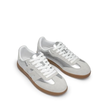 DREAM PAIRS Women's Tennis Sneakers Walking Nia Flat Low-Top Casual Lace-Up Comfortable Fashion Sneakers Shoes.,Size 8.5,Silver,SDFN2442W