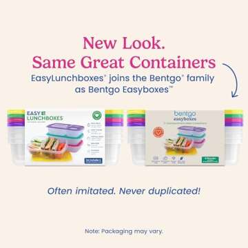 Bentgo Easyboxes - Original Stackable Lunch Boxes - Reusable 3-Compartment Food Containers for Kids and Adults - Bento Lunch Box for Meal Prep, School, & Work - BPA Free, Set of 4 (Brights)