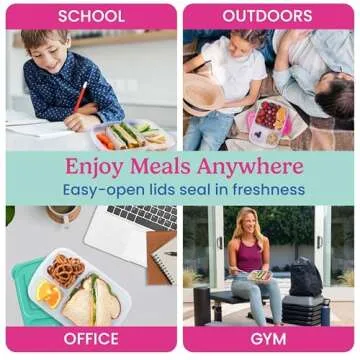 Bentgo Easyboxes - Original Stackable Lunch Boxes - Reusable 3-Compartment Food Containers for Kids and Adults - Bento Lunch Box for Meal Prep, School, & Work - BPA Free, Set of 4 (Brights)