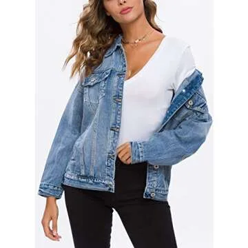 Cantonwalker Women's Oversized Denim Jacket for Stylish Comfort