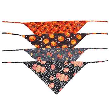 KZHAREEN 4 PCS/Pack Halloween Dog Bandana Pumpkin Reversible Triangle Bibs Scarf Accessories for Dogs Cats Pets Large