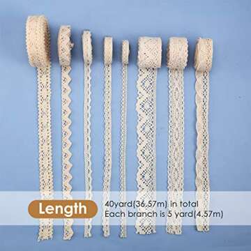 Tatuo 40 Yards Cotton Lace Trim Vintage Lace Ribbon Crochet Cotton Lace Scalloped Edge for Bridal We...