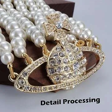 Saturn Necklace for Women - 2Pcs Saturn Pearl Necklace & White Pearl Choker Necklace Set, Mothers Valentines Day Anniversary Birthday Christmas Jewelry Gifts for Her Mom Wife丨Gold Saturn Pendant