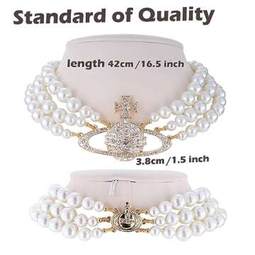 Saturn Necklace for Women - 2Pcs Saturn Pearl Necklace & White Pearl Choker Necklace Set, Mothers Valentines Day Anniversary Birthday Christmas Jewelry Gifts for Her Mom Wife丨Gold Saturn Pendant