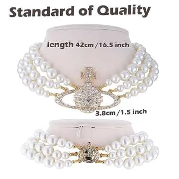 Saturn Necklace for Women - 2Pcs Saturn Pearl Necklace & White Pearl Choker Necklace Set, Mothers Valentines Day Anniversary Birthday Christmas Jewelry Gifts for Her Mom Wife丨Gold Saturn Pendant