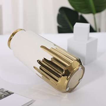 White Gold Ceramic Flower Vase Modern Decorative Vase Handmade Gold-Tone-Mouth Vase ​- Ideal Gifts for Friends and Family, for Home, Wedding, Party, Table Centerpieces Decor