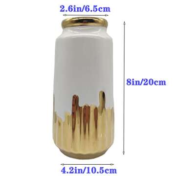 White Gold Ceramic Flower Vase Modern Decorative Vase Handmade Gold-Tone-Mouth Vase ​- Ideal Gifts for Friends and Family, for Home, Wedding, Party, Table Centerpieces Decor