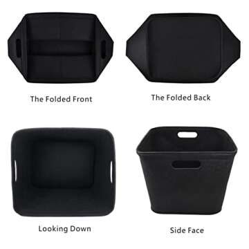 Precision Quilting Tools Felt Basket | Storage Bin For Organizing Shelves Linen, Closet, Bathroom, Baby Cloth, Nursery, Fabric, Bulk | Decorative For Gifts - (BLACK)