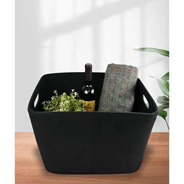 Precision Quilting Tools Felt Basket | Storage Bin For Organizing Shelves Linen, Closet, Bathroom, Baby Cloth, Nursery, Fabric, Bulk | Decorative For Gifts - (BLACK)