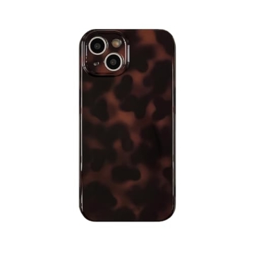 Reezaddin Aesthetic Tortoise Shell Phone Case for iPhone 14 6.1in,Retro Cool Girl Leopard Print Brow...