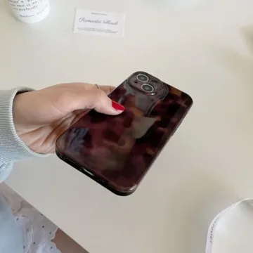 Reezaddin Aesthetic Tortoise Shell Phone Case for iPhone 14 6.1in,Retro Cool Girl Leopard Print Brown Amber Trendy Full Camera Protective Cover for iPhone 14 6.1"