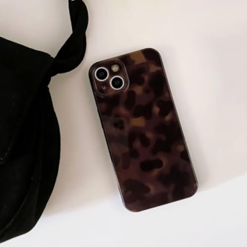 Reezaddin Aesthetic Tortoise Shell Phone Case for iPhone 14 6.1in,Retro Cool Girl Leopard Print Brown Amber Trendy Full Camera Protective Cover for iPhone 14 6.1"