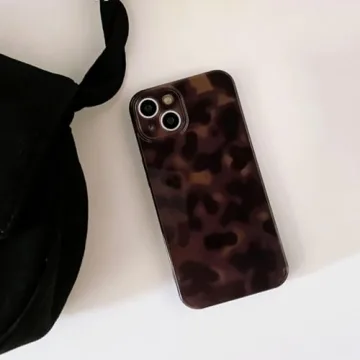 Reezaddin Aesthetic Tortoise Shell Phone Case for iPhone 14 6.1in,Retro Cool Girl Leopard Print Brown Amber Trendy Full Camera Protective Cover for iPhone 14 6.1"