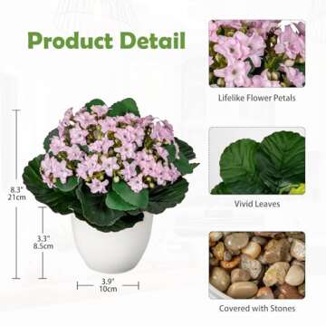 Kalanchoe Artificial Flowers Bush Pink Faux Silk Flowers Artificial Plants & Flowers in Vase Small P...