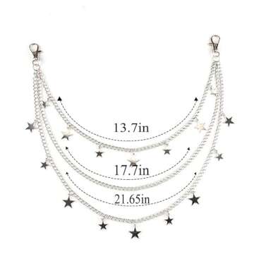 Zehope Layered Stars Pants Chains Silver Goth Punk Jean Wallet Chains Heavy Biker Pocket Accessories for Women and Men