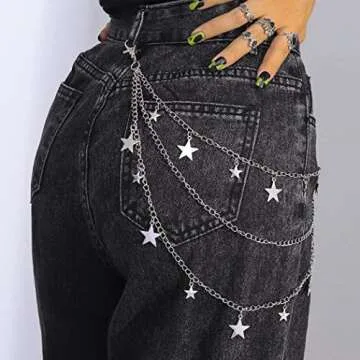 Zehope Layered Stars Pants Chains Silver Goth Punk Jean Wallet Chains Heavy Biker Pocket Accessories for Women and Men