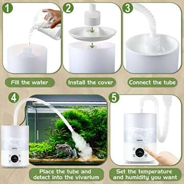 Smart Reptile Fogger Humidifiers with Humidity Control, Reptile Terrarium Humidifier Smart Touch, 3 Grades Adjustable Fogger with Hose for Reptile Amphibians Herps Snakes Plants