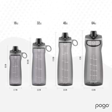 Pogo 64oz Plastic Water Bottle with Leak-Proof Chug Lid and Carry Handle, Reusable, BPA Free, Capacity Markings, Dishwasher Safe, Perfect for Travel, School, Outdoors, and Gym, Grey