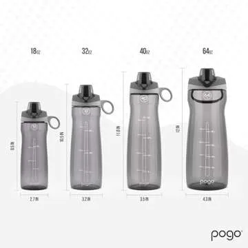 Pogo 64oz Plastic Water Bottle with Leak-Proof Chug Lid and Carry Handle, Reusable, BPA Free, Capacity Markings, Dishwasher Safe, Perfect for Travel, School, Outdoors, and Gym, Grey