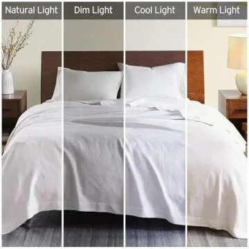 Madison Park Egyptian Cotton Luxury Blanket White 108x90 King Size Knit Premium Soft Cozy 100% Cerified Egyptian Cotton For Bed, Couch or Sofa