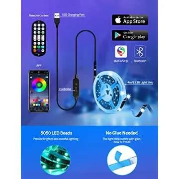 MATICOD LED Lights for TV Led Backlight, 13.1ft RGB Led Strip Lights for TV Lights Behind, TV LED Lights for 45-60in TV with Bluetooth Smart App Remote Control Music Sync, USB Powered RGB 5050