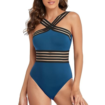 Hilor Modest Swimsuit for Curvy Women Flattering One Piece Bathing Suits Vintage Swimwear Aquamarine Blue XL/US14