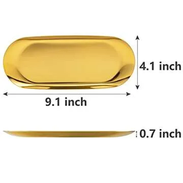 Exxacttorch Set of 2 Oval Gold Sparkle Metal Serving Trays 9 inch Decorative Brass Trays with Mirror...