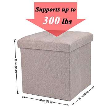 WoneNice Folding Storage Ottoman Cube Foot Rest Stool Seat- 15" x 15" (Linen Beige)
