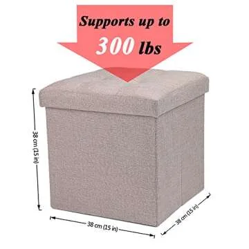 WoneNice Folding Storage Ottoman Cube Foot Rest Stool Seat- 15" x 15" (Linen Beige)