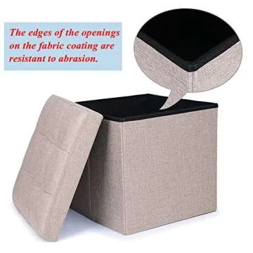 WoneNice Folding Storage Ottoman Cube Foot Rest Stool Seat- 15" x 15" (Linen Beige)