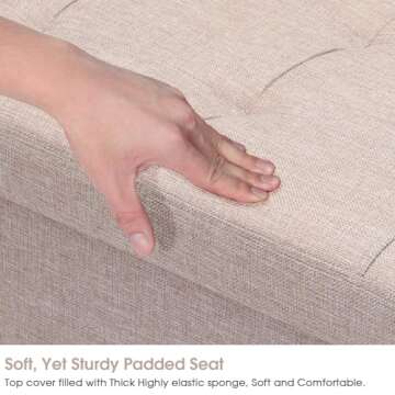 WoneNice Folding Storage Ottoman Cube Foot Rest Stool Seat- 15" x 15" (Linen Beige)