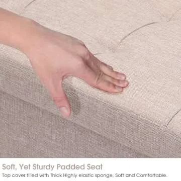 WoneNice Folding Storage Ottoman Cube Foot Rest Stool Seat- 15" x 15" (Linen Beige)