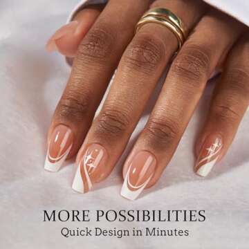 BTArtbox French Tip Press on Nails - 5 Styles XCOATTIPS Short Coffin Nails, Pre-Designed Swirl Soft ...