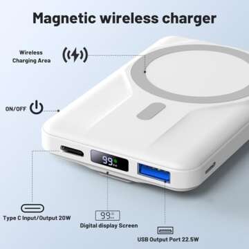 Azmuth Wireless Portable Charger with Stand, Slim & Compact 10000mAh Magnetic Power Bank for Magsafe...