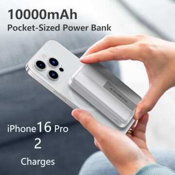 Azmuth Wireless Portable Charger with Stand, Slim & Compact 10000mAh Magnetic Power Bank for Magsafe, 22.5W Fast Charging Battery Pack with Digital Display Compatible with iPhone 16/15/14/13/12 Series