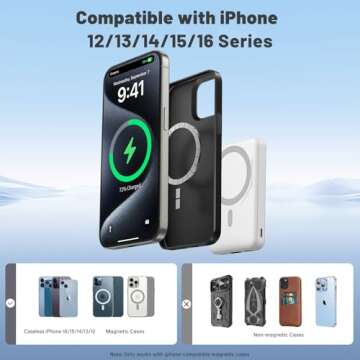 Azmuth Wireless Portable Charger with Stand, Slim & Compact 10000mAh Magnetic Power Bank for Magsafe, 22.5W Fast Charging Battery Pack with Digital Display Compatible with iPhone 16/15/14/13/12 Series