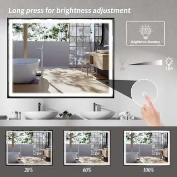 SNUGACE 24"x 40" LED Bathroom Mirror with Black Frame, Stepless Dimmable, Anti-Fog, Shatter-Proof, Memory, 3 Colors, LED Vanity Mirror
