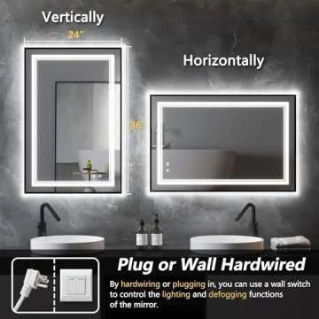 SNUGACE 24"x 40" LED Bathroom Mirror with Black Frame, Stepless Dimmable, Anti-Fog, Shatter-Proof, Memory, 3 Colors, LED Vanity Mirror