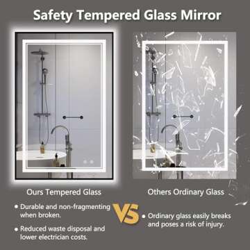 SNUGACE 24"x 40" LED Bathroom Mirror with Black Frame, Stepless Dimmable, Anti-Fog, Shatter-Proof, Memory, 3 Colors, LED Vanity Mirror